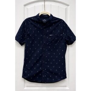 Hollister California Epic Flex Men’s LG Navy Short Sleeve Button Down Shirt EUC